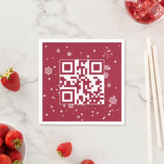 Serviette En Papier Joyeuses Vacances QR Code sur les flocons de neige (En situation)