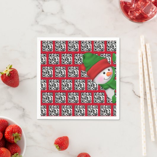 Serviette En Papier Joyeuses Vacances QR Codes avec Snowman (En situation)