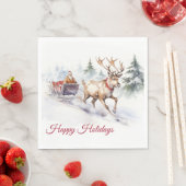 Serviette En Papier Joyeuses Vacances Reindeer Et Père Noël (En situation)