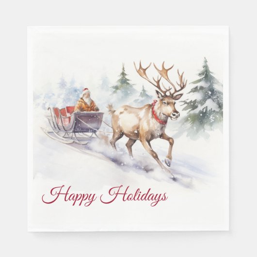 Serviette En Papier Joyeuses Vacances Reindeer Et Père Noël (Devant)