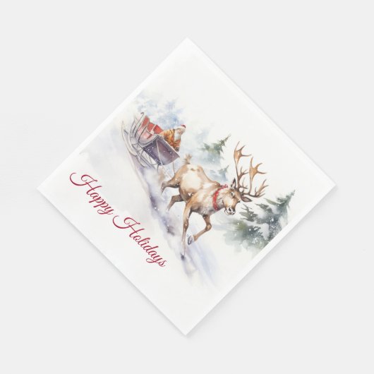 Serviette En Papier Joyeuses Vacances Reindeer Et Père Noël (Coin)