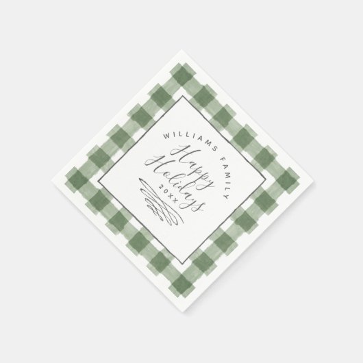 Serviette En Papier Joyeuses vacances Rustic Green En vichy Papier Nap (Coin)