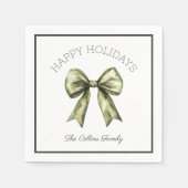 Serviette En Papier Joyeuses vacances Vert Aquarelle Bow Moderne (Devant)