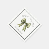 Serviette En Papier Joyeuses vacances Vert Aquarelle Bow Moderne (Coin)