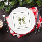 Serviette En Papier Joyeuses vacances Vert Aquarelle Bow Moderne