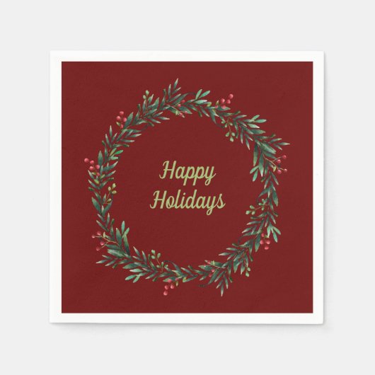 Serviette En Papier Joyeuses vacances Wreath (Devant)