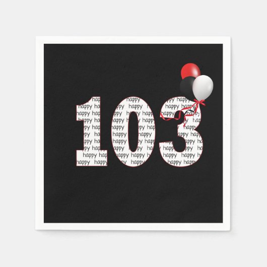 Serviette En Papier Joyeux 103e anniversaire sur les serviettes noires (Devant)