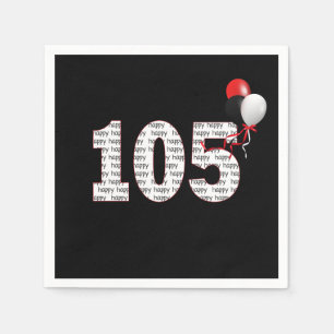 Serviette En Papier Joyeux 105e anniversaire sur les serviettes noires