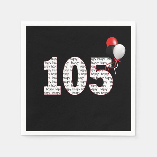 Serviette En Papier Joyeux 105e anniversaire sur les serviettes noires (Devant)