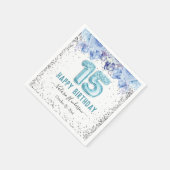 Serviette En Papier Joyeux 15e Anniversaire Paillettes Florales Bleu C (Coin)