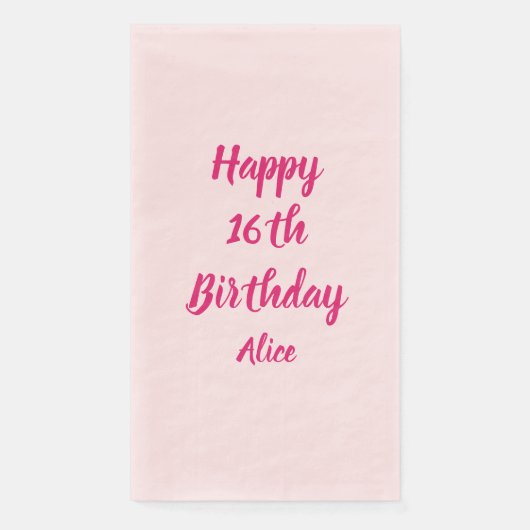 Serviette En Papier Joyeux 16e anniversaire rose blanc Nom personnalis (Devant)