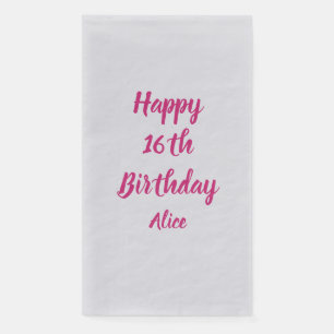 Serviette En Papier Joyeux 16e anniversaire rose blanc Nom personnalis