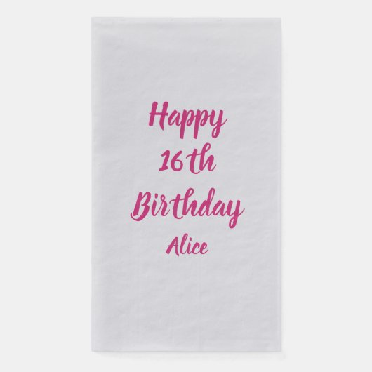 Serviette En Papier Joyeux 16e anniversaire rose blanc Nom personnalis (Devant)