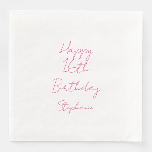 Serviette En Papier Joyeux 16e anniversaire rose blanc XVIe 2024 (Devant)