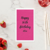 Serviette En Papier Joyeux 16e anniversaire rose noir Nom personnalisé (En situation)