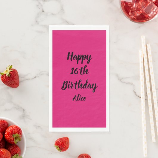 Serviette En Papier Joyeux 16e anniversaire rose noir Nom personnalisé (En situation)