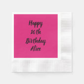 Serviette En Papier Joyeux 16e anniversaire rose noir Nom personnalisé (Devant)