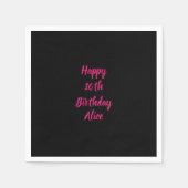 Serviette En Papier Joyeux 16e anniversaire rose noir personnalisé Nom (Devant)