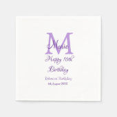 Serviette En Papier Joyeux 16e anniversaire violet ajouter nom monogra (Devant)