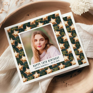 Serviette En Papier Joyeux 18e Anniversaire Photo Étoiles Ballons Glam