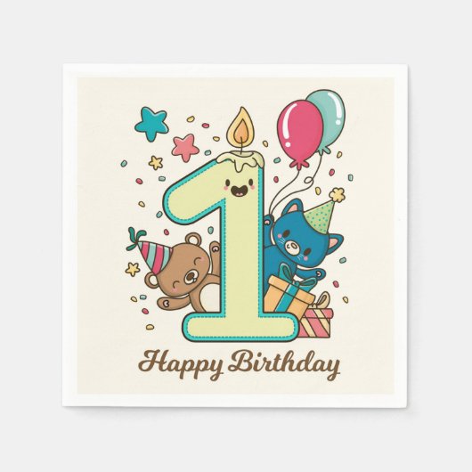 Serviette En Papier Joyeux 1er anniversaire (Devant)