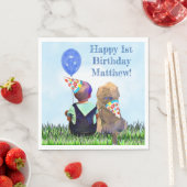 Serviette En Papier Joyeux 1er anniversaire bébé garçon et chien (En situation)