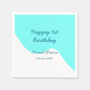 Serviette En Papier Joyeux 1er anniversaire bleu ondulé rétro boho nom