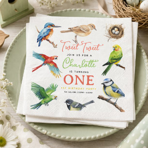 Serviette En Papier Joyeux 1er Anniversaire de Petit Oiseau Fête de