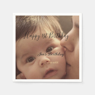 Serviette En Papier Joyeux 1er anniversaire nom photo date calligr