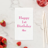 Serviette En Papier Joyeux 1er Anniversaire rose blanc Nom personnalis (En situation)