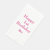 Serviette En Papier Joyeux 1er Anniversaire rose blanc Nom personnalis (Coin)