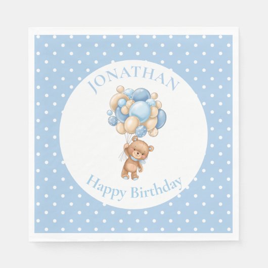 Serviette En Papier Joyeux 1er anniversaire, Teddy (Devant)