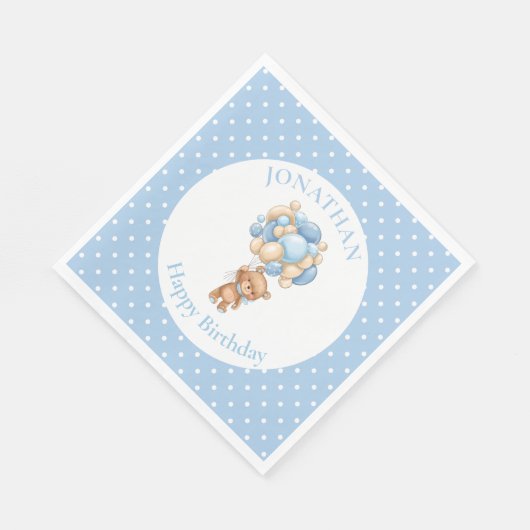 Serviette En Papier Joyeux 1er anniversaire, Teddy (Coin)