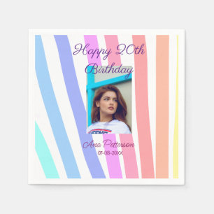 Serviette En Papier Joyeux 20e anniversaire arc-en-ciel lignes boho ru