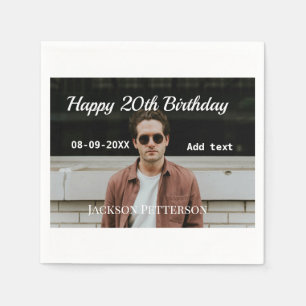 Serviette En Papier Joyeux 20e anniversaire simple photo ajouter nom d