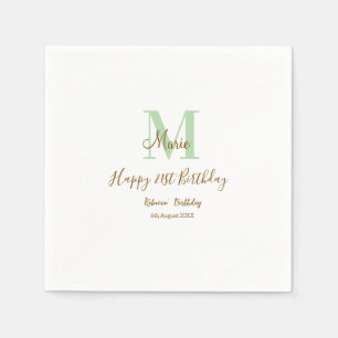 Serviette En Papier Joyeux 21e Anniversaire vert ajouter nom monogramm