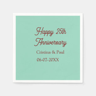 Serviette En Papier Joyeux 25e anniversaire vert mauve pastel boho rét