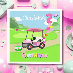 Serviette En Papier Joyeux 2e anniversaire Polka Dot Rose Girly Golf