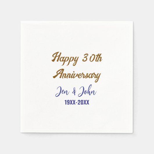 Serviette En Papier Joyeux 30e anniversaire de mariage royal bleu or s (Devant)