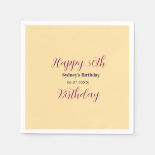 Serviette En Papier Joyeux 30e anniversaire nom date pastel orange vio