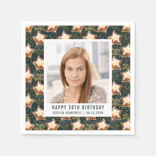 Serviette En Papier Joyeux 30e anniversaire Photo Glam Star Balloons (Devant)