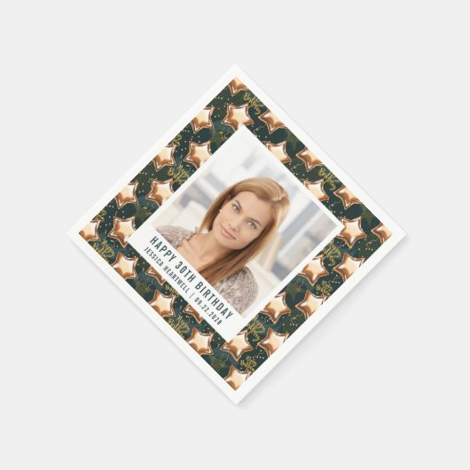 Serviette En Papier Joyeux 30e anniversaire Photo Glam Star Balloons (Coin)