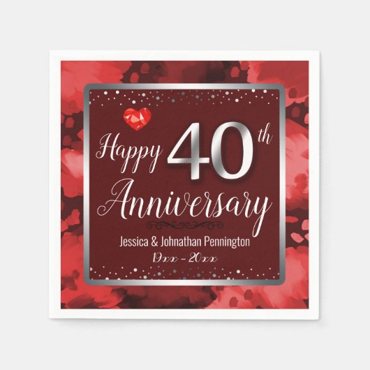 Serviette En Papier Joyeux 40e anniversaire de Mariage (Devant)