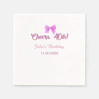 Serviette En Papier Joyeux 40e anniversaire nom date mauve rose ruban
