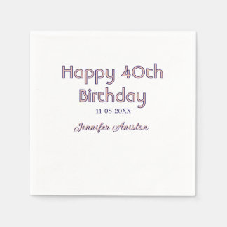 Serviette En Papier Joyeux 40e anniversaire nom date rose violet tren