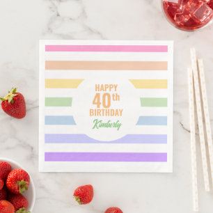 Serviette En Papier Joyeux 40ème anniversaire en Rainbow Stripes