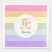 Serviette En Papier Joyeux 40ème anniversaire en Rainbow Stripes (Devant)