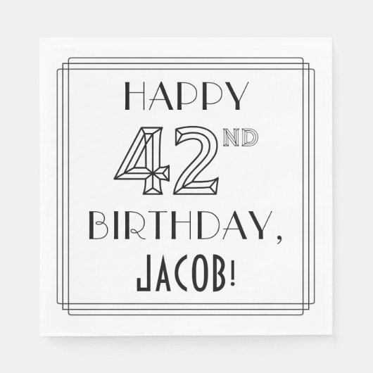 Serviette En Papier JOYEUX 42ÈME ANNIVERSAIRE ; Style Art déco ; Nom p (Devant)