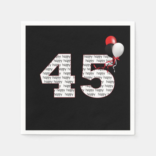 Serviette En Papier Joyeux 45ème anniversaire sur les serviettes noire (Devant)