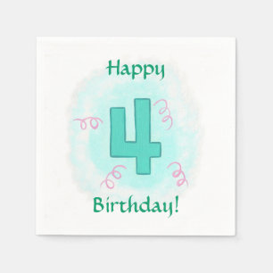 Serviette En Papier Joyeux 4 anniversaire Numéro quatre tourbillons se